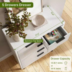 Cassettiera a 5 cassetti scanalata per camera da letto, cassettiera moderna in legno con cassetti ampi, organizer per armadio con dispositivo antiribaltamento