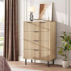 Cassettiera a 5 cassetti scanalata per camera da letto, cassettiera moderna in legno con cassetti ampi, organizer per armadio con dispositivo antiribaltamento