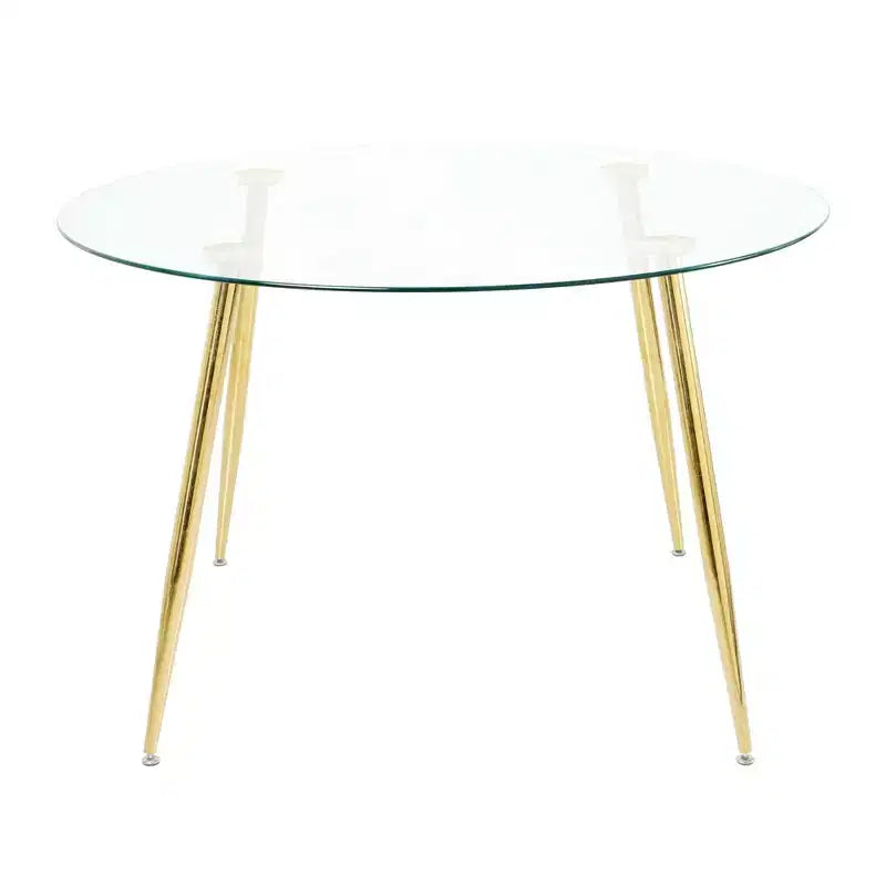 Okak Tavolo da Pranzo Rotondo Moderno con Piano in Vetro Temperato e Gambe Metalliche Spray per Sala da Pranzo, Oro