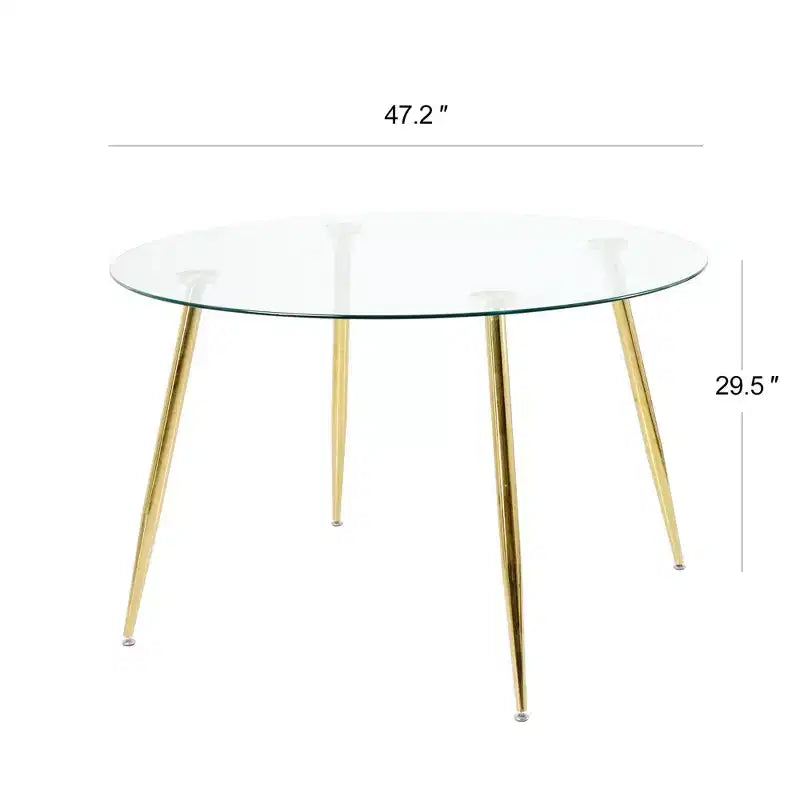 Okak Tavolo da Pranzo Rotondo Moderno con Piano in Vetro Temperato e Gambe Metalliche Spray per Sala da Pranzo, Oro
