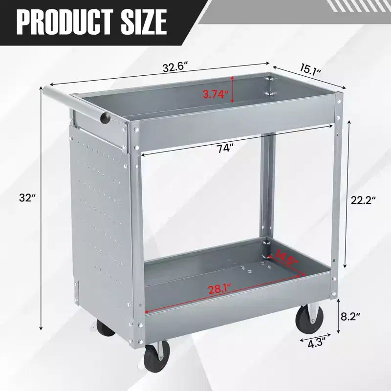 Carrello Portautensili a 2 Ripiani, Carrello Portautensili con Ruote Capacità 180 kg, Carrello di Servizio Resistente con Pannello Forato, Carrello Portautensili da Meccanico