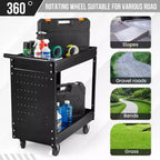 Carrello Portautensili a 2 Ripiani, Carrello Portautensili con Ruote Capacità 180 kg, Carrello di Servizio Resistente con Pannello Forato, Carrello Portautensili da Meccanico
