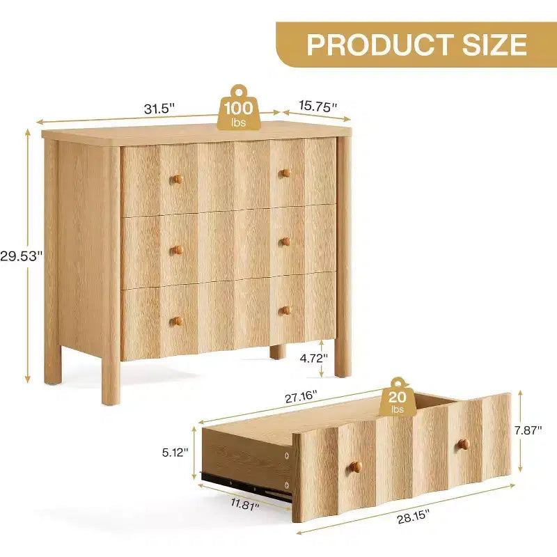 Comodino Lantine da 31,5 Pollici con 3 Cassetti, Comodino Grande Moderno, Comodino Extra-Large, Tavolino per Camera da Letto, Soggiorno