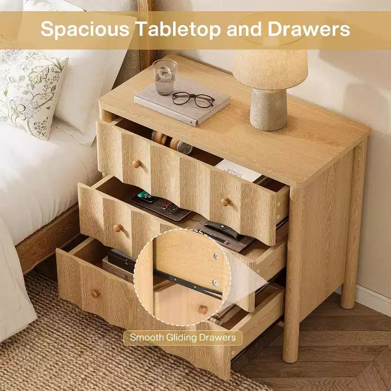 Comodino Lantine da 31,5 Pollici con 3 Cassetti, Comodino Grande Moderno, Comodino Extra-Large, Tavolino per Camera da Letto, Soggiorno