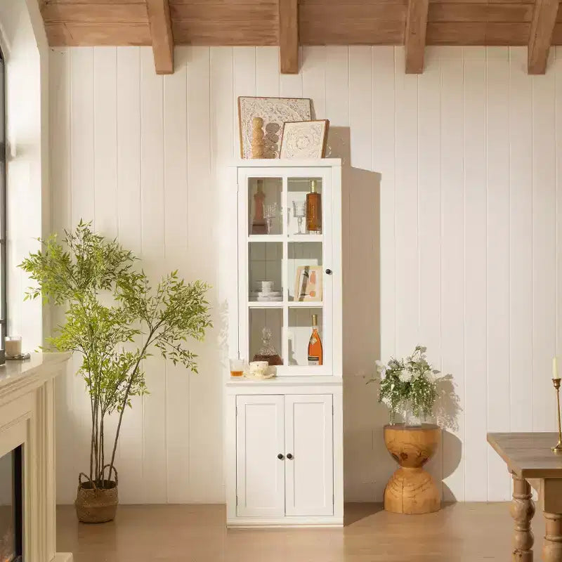 Okak Madia/Credenza Moderna con Ante in Vetro e Ripiani Regolabili, Libreria Dispensa per Cucina/Ingresso/Soggiorno