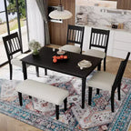 Set sala da pranzo rustico per 6, tavolo rettangolare in legno da 6 pezzi e 4 sedie con panca per cucina