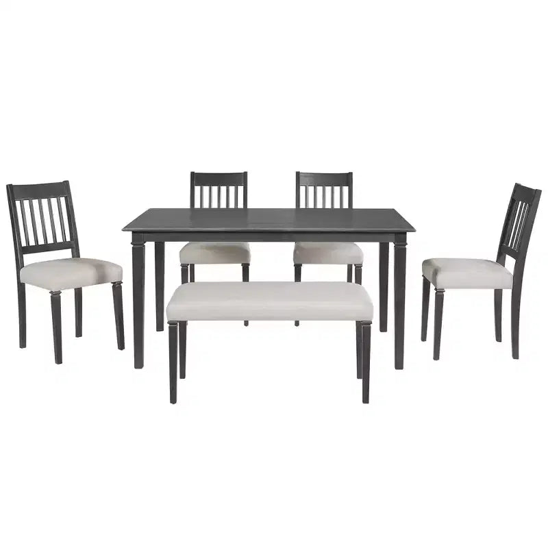 Set sala da pranzo rustico per 6, tavolo rettangolare in legno da 6 pezzi e 4 sedie con panca per cucina