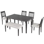 Set sala da pranzo rustico per 6, tavolo rettangolare in legno da 6 pezzi e 4 sedie con panca per cucina