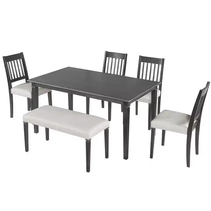 Set sala da pranzo rustico per 6, tavolo rettangolare in legno da 6 pezzi e 4 sedie con panca per cucina