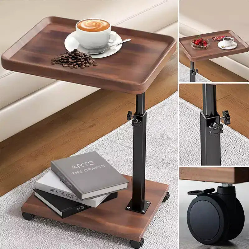 Tavolino a C, vassoio girevole a 360° con ruote e altezza regolabile per soggiorno, camera da letto, studio e piccoli spazi
