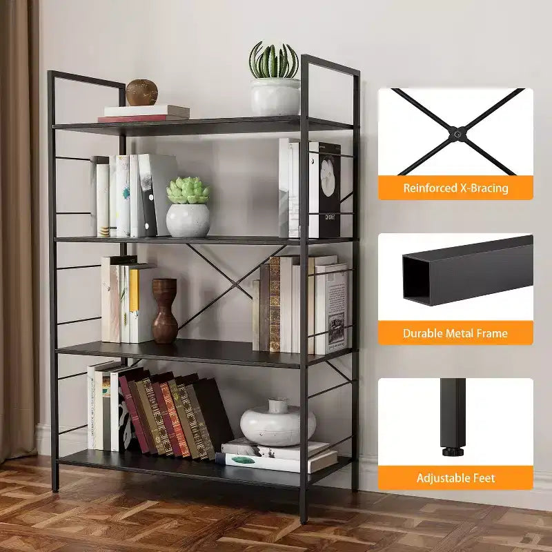 Libreria moderna semplice da 45 pollici, libreria in legno a 4 ripiani, scaffale multifunzionale adatto per soggiorno e camera da letto