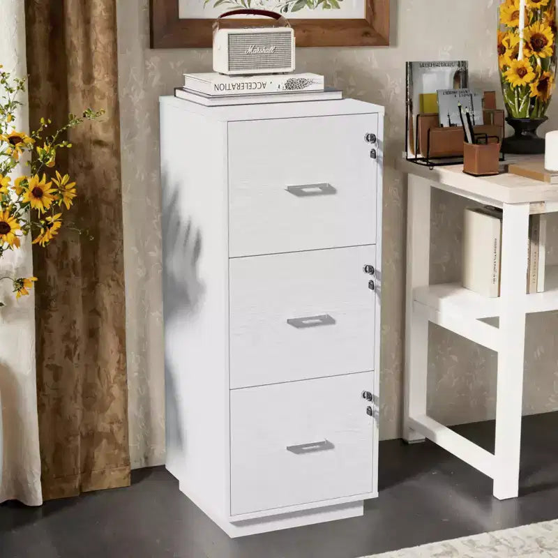 Karl Home 3-Drawer White MDF (Medium-Density Fiberboard) 15.35in. W Vertical File Cabinets