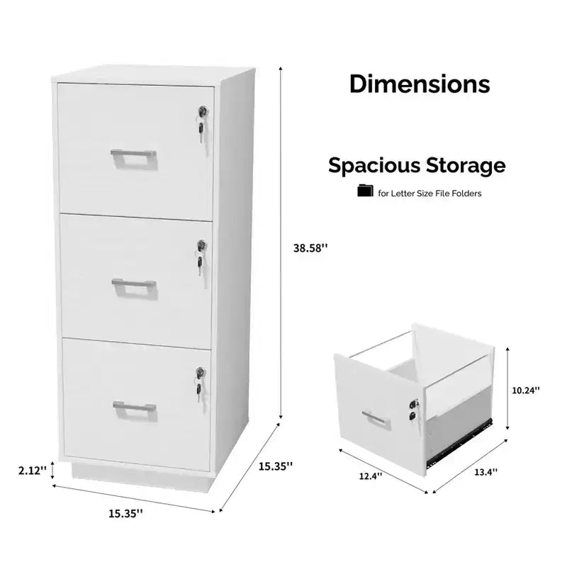 Karl Home Classificatori verticali da 3 cassetti in MDF (truciolato a media densità) bianco larghi 39 cm