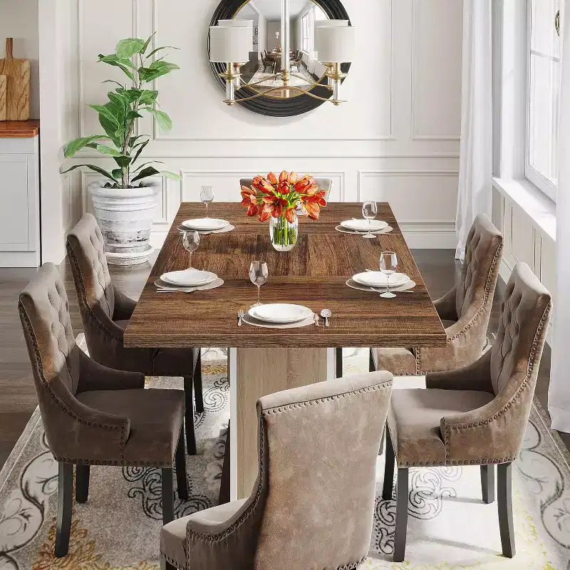 Tavolo da pranzo Lantine 55 Farmhouse per 4-6 persone, tavolo rettangolare in legno per cucina, sala da pranzo, soggiorno