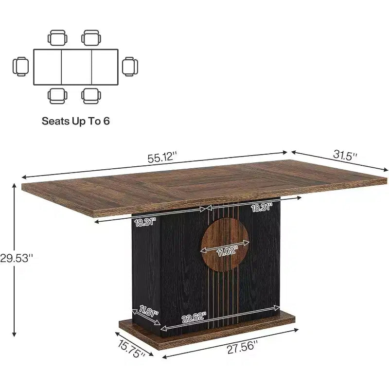 Tavolo da pranzo Lantine 55 Farmhouse per 4-6 persone, tavolo rettangolare in legno per cucina, sala da pranzo, soggiorno
