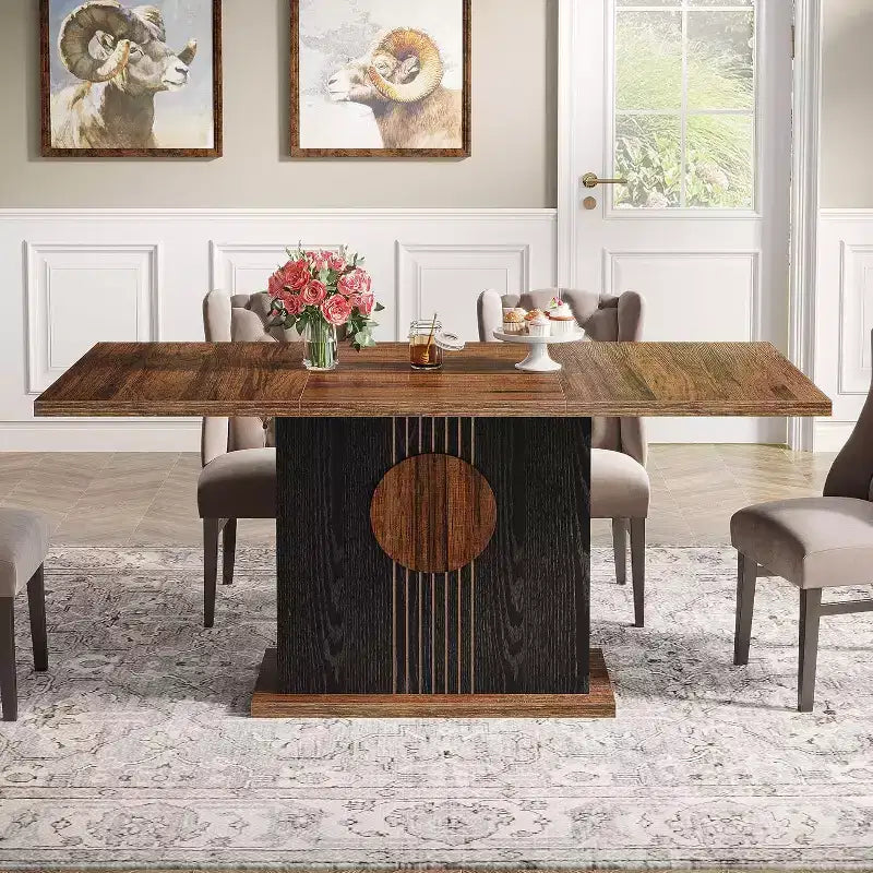 Tavolo da pranzo Lantine 55 Farmhouse per 4-6 persone, tavolo rettangolare in legno per cucina, sala da pranzo, soggiorno