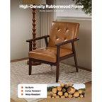 Poltrona VEVOR Accent, poltrona moderna di metà secolo con struttura in legno massello e gambe antiscivolo, sedia relax imbottita in pelle PU, marrone