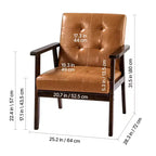 Poltrona VEVOR Accent, poltrona moderna di metà secolo con struttura in legno massello e gambe antiscivolo, sedia relax imbottita in pelle PU, marrone