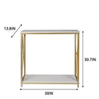 Tavolo da veranda con 2 ripiani, telaio laterale a X in legno e ferro, 78.2*35.1*76.2 cm, pannello bianco, telaio oro