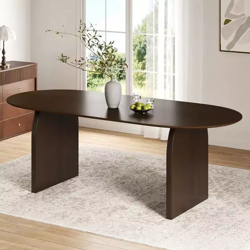 Tavolo da pranzo PexFix 79 x 33,5 in legno massello stile rustico con gambe ad arco, tavolo da cucina ovale noce per sala da pranzo e cucina