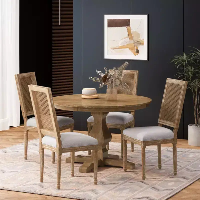 Christopher Knight Home Remuda Set da pranzo circolare a 5 pezzi in legno e canna con rivestimento in tessuto stile country francese