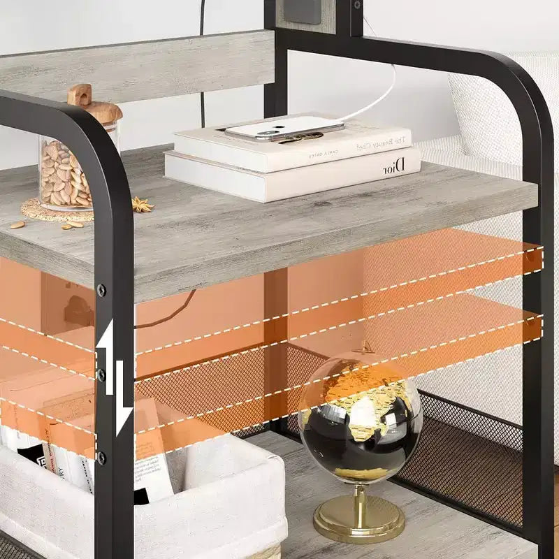 Acekool Supporto per Stampante Grande con Prese di Corrente e Porte USB, Carrello Regolabile a 3 Livelli con Ruote per Ufficio Domestico, Nero Rustico