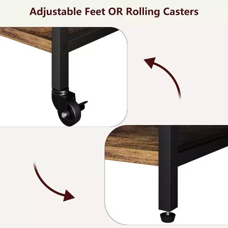 Acekool Supporto per Stampante Grande con Prese di Corrente e Porte USB, Carrello Regolabile a 3 Livelli con Ruote per Ufficio Domestico, Nero Rustico