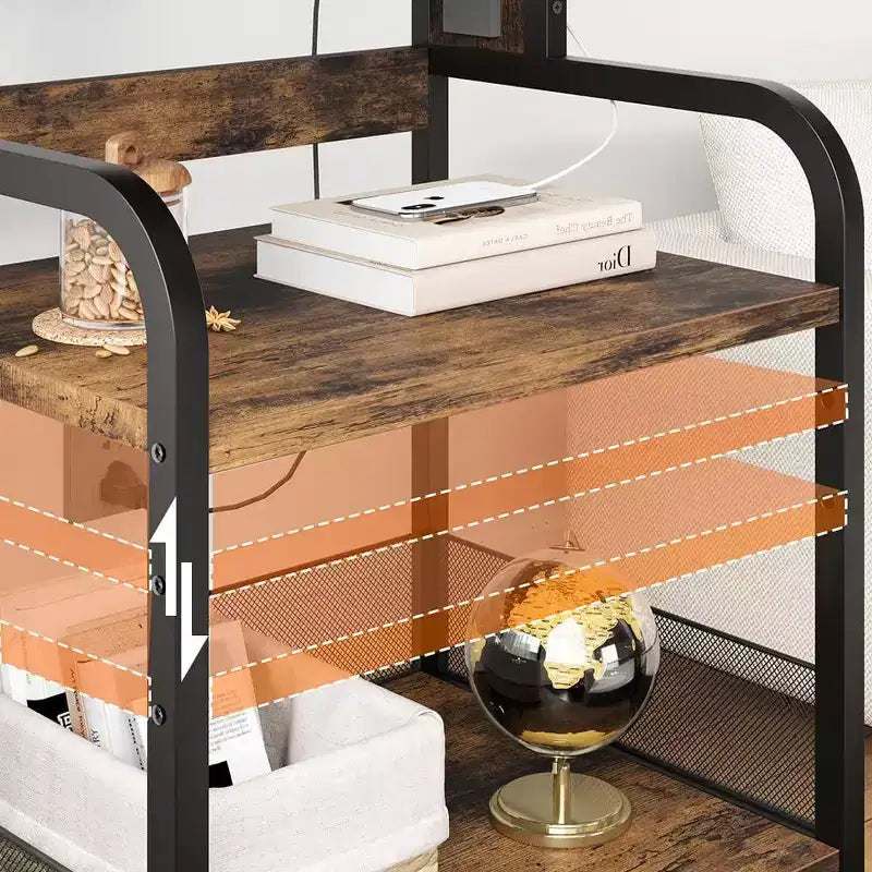 Acekool Supporto per Stampante Grande con Prese di Corrente e Porte USB, Carrello Regolabile a 3 Livelli con Ruote per Ufficio Domestico, Nero Rustico