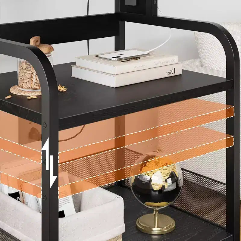 Acekool Supporto per Stampante Grande con Prese di Corrente e Porte USB, Carrello Regolabile a 3 Livelli con Ruote per Ufficio Domestico, Nero Rustico
