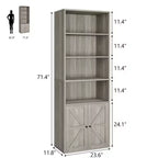 Libreria a colonna in stile rustico con ante, altezza 181 cm, profondità 30 cm, scaffale espositivo portaoggetti, libreria industriale in legno a 6 ripiani per soggiorno