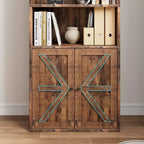 Libreria a colonna in stile rustico con ante, altezza 181 cm, profondità 30 cm, scaffale espositivo portaoggetti, libreria industriale in legno a 6 ripiani per soggiorno
