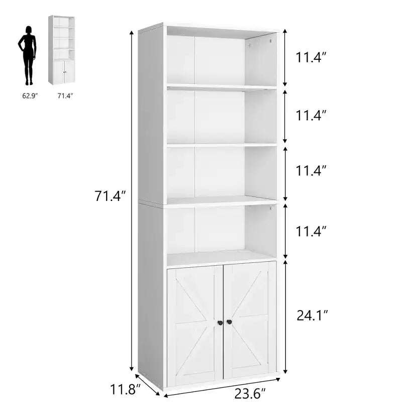 Libreria a colonna in stile rustico con ante, altezza 181 cm, profondità 30 cm, scaffale espositivo portaoggetti, libreria industriale in legno a 6 ripiani per soggiorno