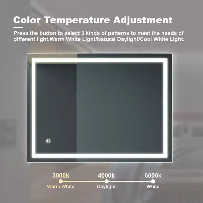 Acekool Specchio da Bagno 81x61 cm con Tocco Dimmerabile a 3 Colori, Antiappannamento, Controllo Interruttore a Parete, Specchio da Parete Rettangolare Impermeabile