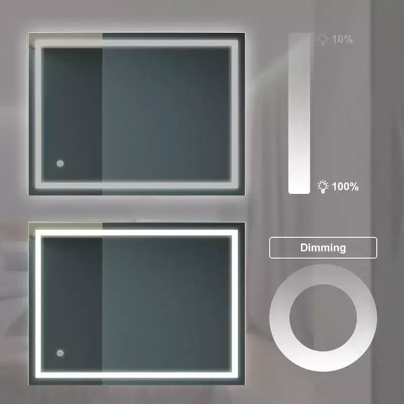 Acekool Specchio da Bagno 81x61 cm con Tocco Dimmerabile a 3 Colori, Antiappannamento, Controllo Interruttore a Parete, Specchio da Parete Rettangolare Impermeabile