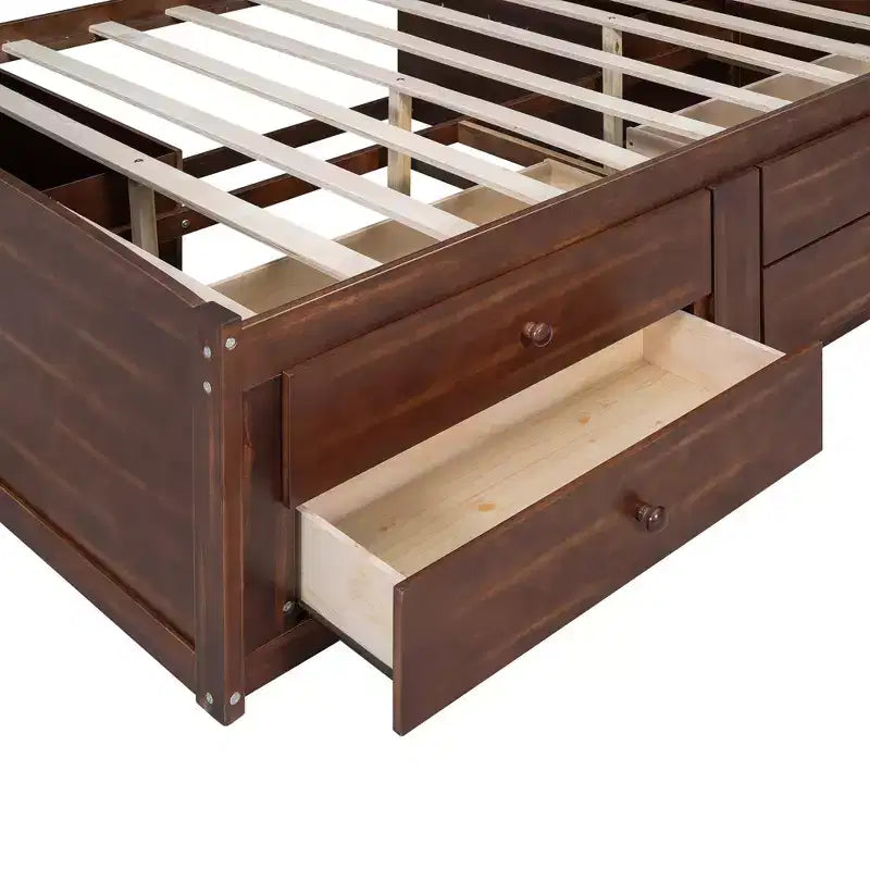 Letto a piattaforma Merax in legno massiccio, piazza e mezza, con contenitore e cassettoni