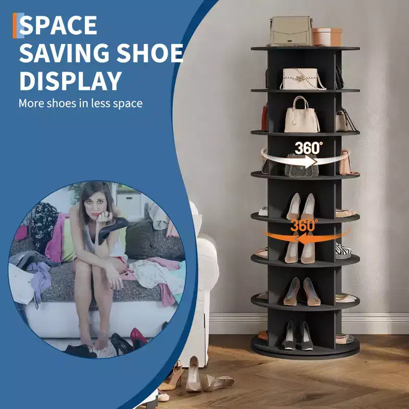 Scarpiera a torre rotante a 7 livelli, espositore verticale girevole per scarpe, scarpiera a carosello rotonda, rotazione a 360°