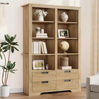 Libreria alta 183 cm con contenitore, libreria a pavimento stile farmhouse, libreria con 4 cassetti, scaffali espositivi autoportanti