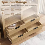 Libreria alta 183 cm con contenitore, libreria a pavimento stile farmhouse, libreria con 4 cassetti, scaffali espositivi autoportanti