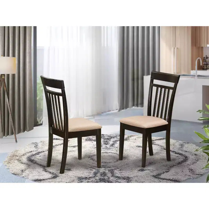HomeStock Belmont2 Sedia con schienale a doghe Asian Fusion e seduta in legno, 17 x 17.5 x 38.5, Cappuccino