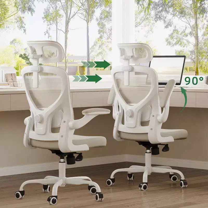 MAYEERTY Sedia ergonomica da ufficio - Con supporto lombare, braccioli ribaltabili e poggiatesta per lavoro e studio (Nero)