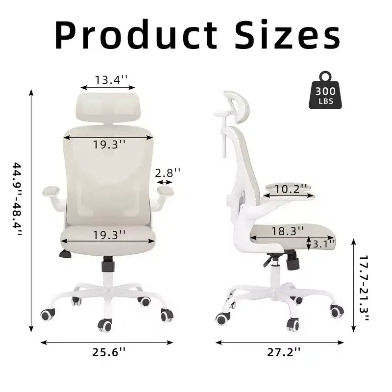 MAYEERTY Sedia ergonomica da ufficio - Con supporto lombare, braccioli ribaltabili e poggiatesta per lavoro e studio (Nero)