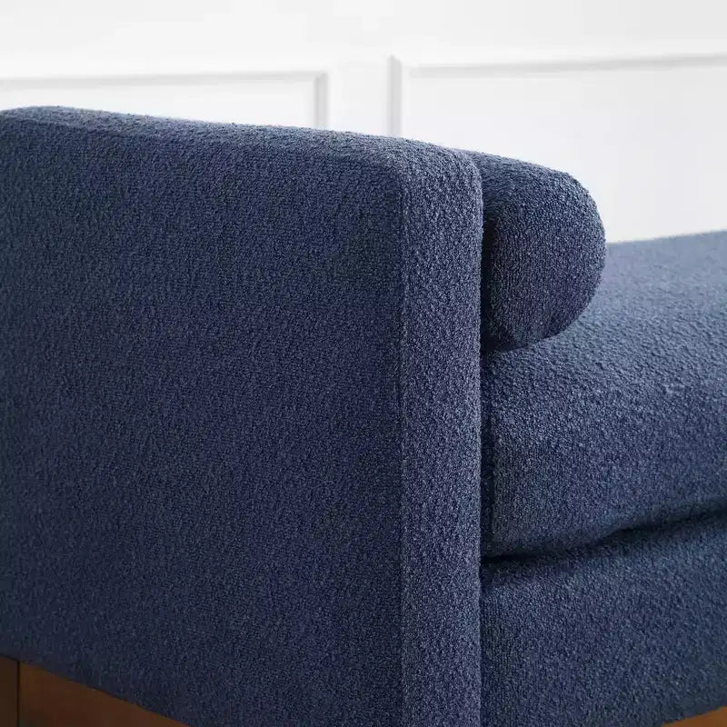 Panca rivestita da 53,5 pollici di larghezza, gambe in legno e cuscini a rullo, tessuto Boucle, per camera da letto, soggiorno, ingresso