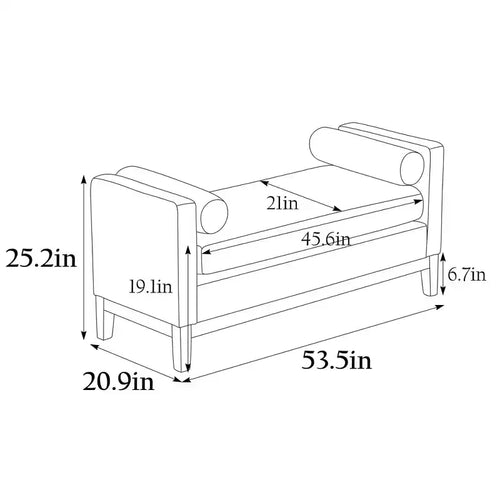 Panca rivestita da 53,5 pollici di larghezza, gambe in legno e cuscini a rullo, tessuto Boucle, per camera da letto, soggiorno, ingresso