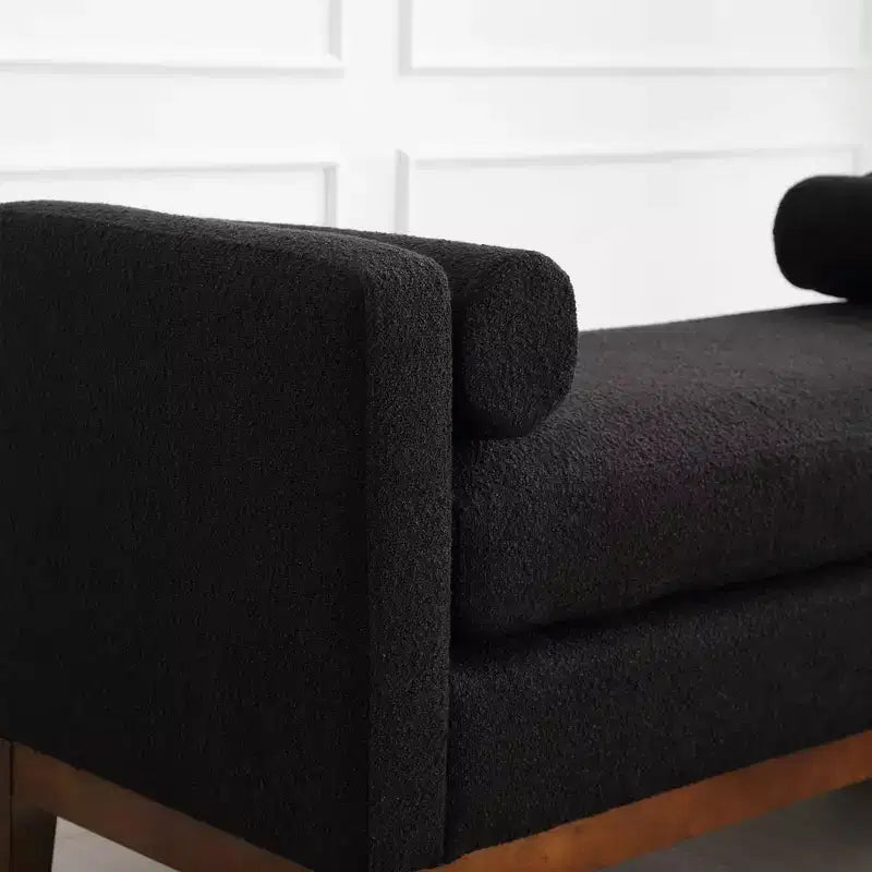 Panca rivestita da 53,5 pollici di larghezza, gambe in legno e cuscini a rullo, tessuto Boucle, per camera da letto, soggiorno, ingresso