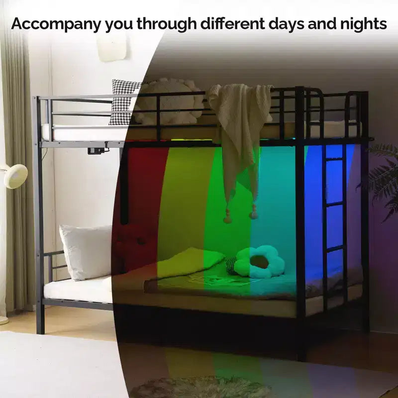 Karl Home Letto a castello in metallo a due piazze con stazione di ricarica, luce LED, nero