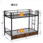 Letto a castello in metallo Karl Home con due letti singoli, due cassetti, stazione di ricarica e luce LED, Nero