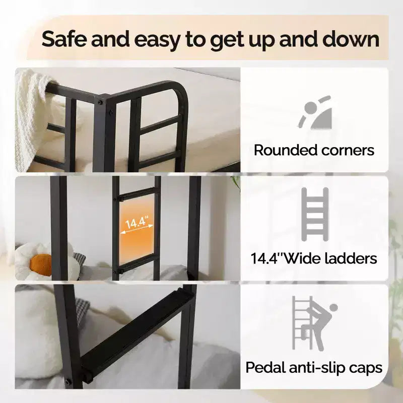 Letto a castello in metallo Karl Home con due letti singoli, due cassetti, stazione di ricarica e luce LED, Nero
