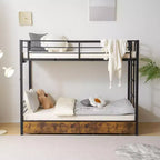 Letto a castello in metallo Karl Home con due letti singoli, due cassetti, stazione di ricarica e luce LED, Nero