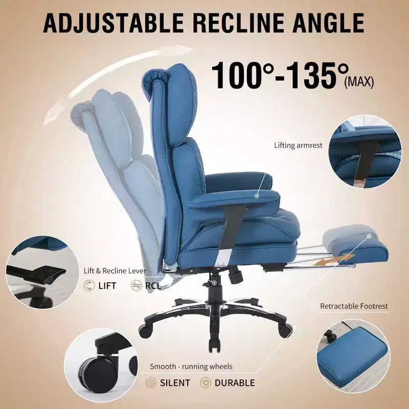 Sedia da ufficio ergonomica Efomao per persone robuste e alte, sedia da computer in pelle PU con schienale alto, sedia da scrivania direzionale con sedile ampio, poggiapiedi e supporto lombare