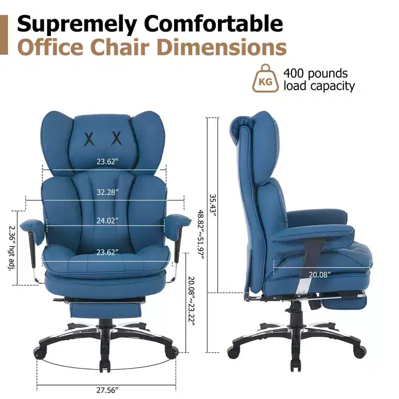 Sedia da ufficio ergonomica Efomao per persone robuste e alte, sedia da computer in pelle PU con schienale alto, sedia da scrivania direzionale con sedile ampio, poggiapiedi e supporto lombare